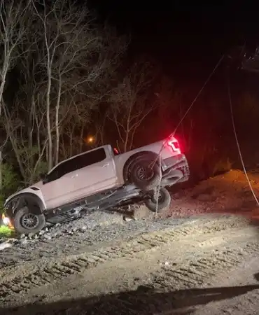 Wrecked stolen pickup from Saturday night