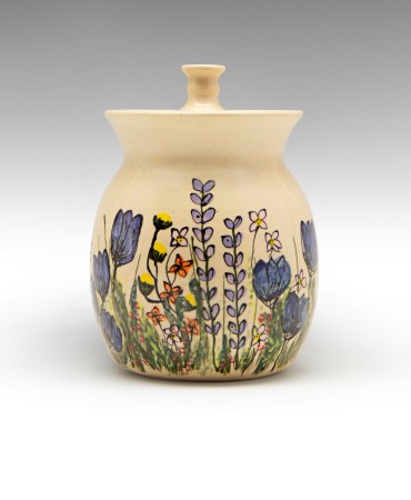 Hand painted ceramic lidded pot by Clay in the Woods