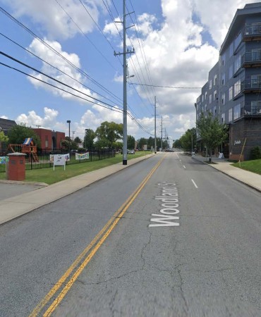 Existing conditions of Woodland St between I-24 ramp and S 5th St