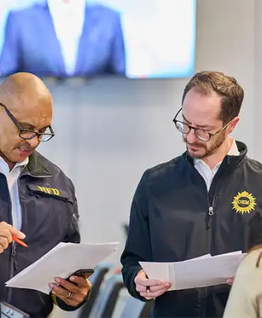 Chief Swann and Mayor O'Connell discussing storm damage