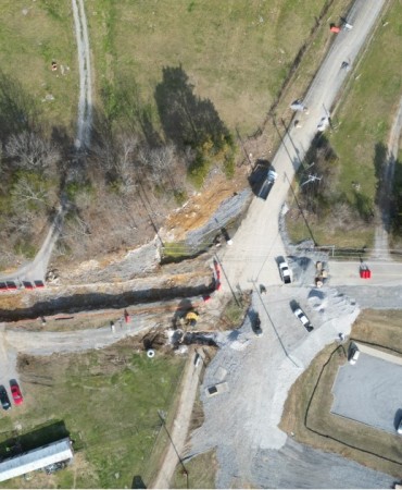 Aerial view of Blue Hole Rd and Pettus Rd under construction
