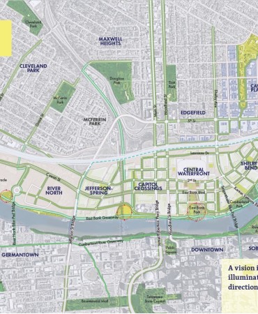 map of a proposed plan for the East Bank development