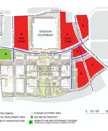 map showing sections of the East Bank Initial Development Area