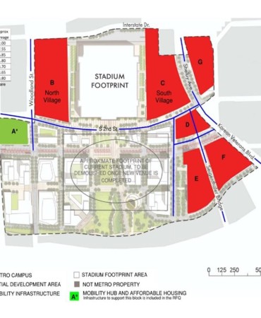 map showing sections of the East Bank Initial Development Area