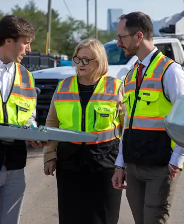 Mayor Freddie O'Connell and others reviewing plans for LED streetlights