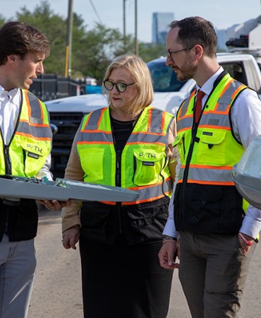Mayor Freddie O'Connell and others reviewing plans for LED streetlights