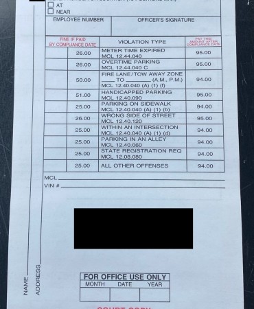 REAL MNPD parking ticket example
