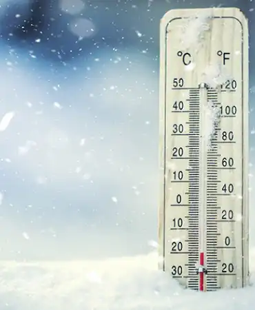 Thermometer displaying below freezing temperature