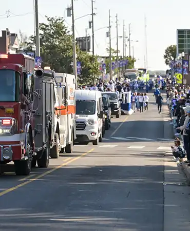 parade on Jefferson Street with fire engine in front