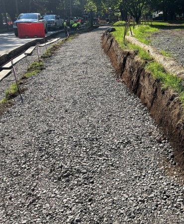 Sidewalk construction in-progress on Hobbs Road