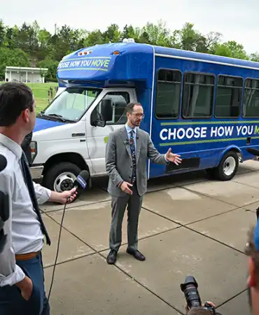 Photo: Mayor Freddie O'Connell talks to press about the Choose How You Move Initiative