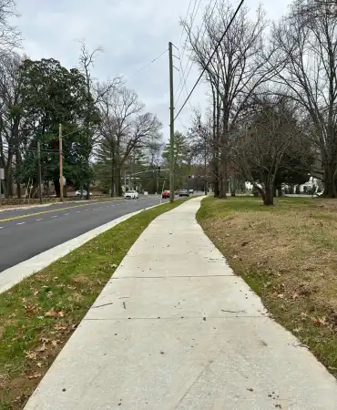 Sidewalk complete on Hobbs Road going towards Estes Road