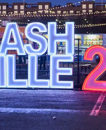 large neon sign reading Nashville 26