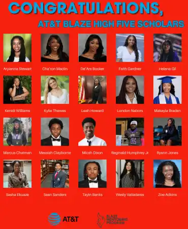 Congratulations poster featuring grid of photos of smiling people against red background with blue text at top.