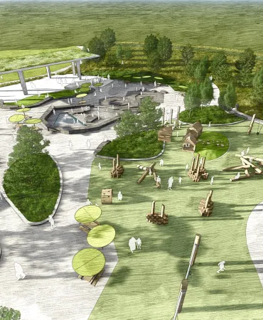 Color rendering of Mill Ridge East Rendering Pavilion and Play Expansion with Water Play